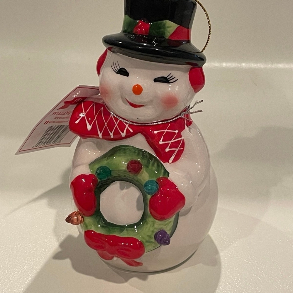 NWT Mr. Christmas Snowman LED Ceramic Light Up Tree Ornament